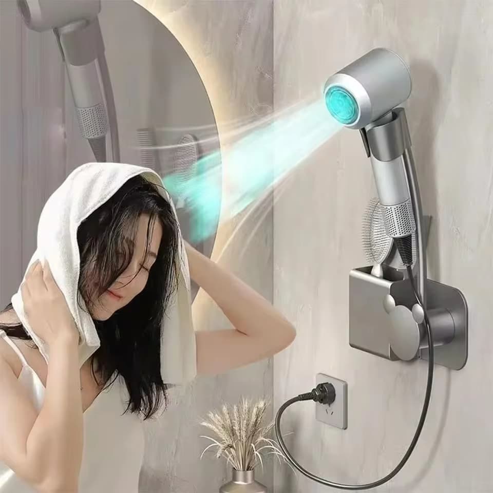 Wall-Mounted Hair Dryer holder and Bathroom Organizer