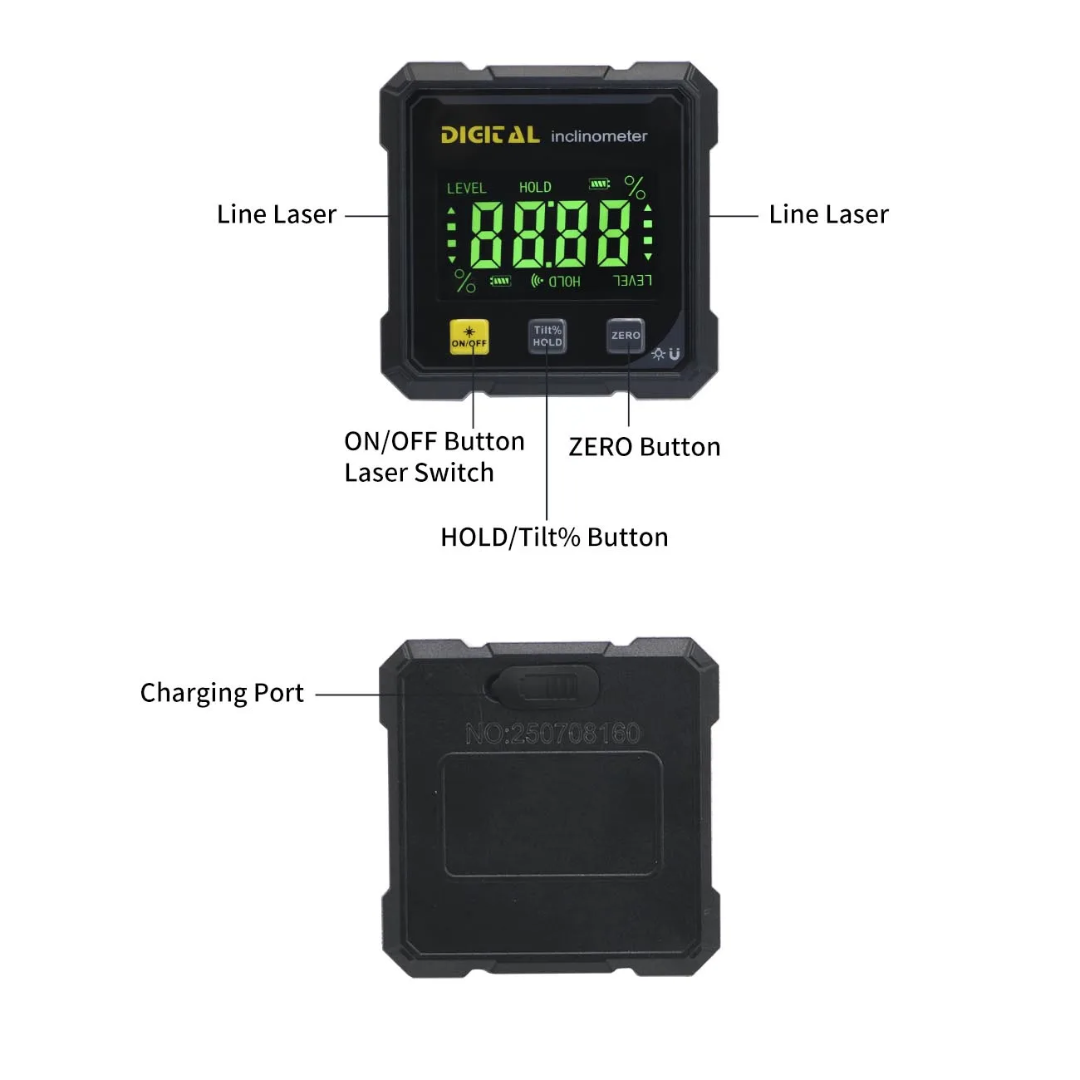 Digital magnetic Inclinometer dual laser 360° - Rechargeable