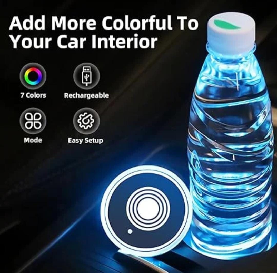 Led cup holder lights multicolor USB rechargeable set of 2-piece