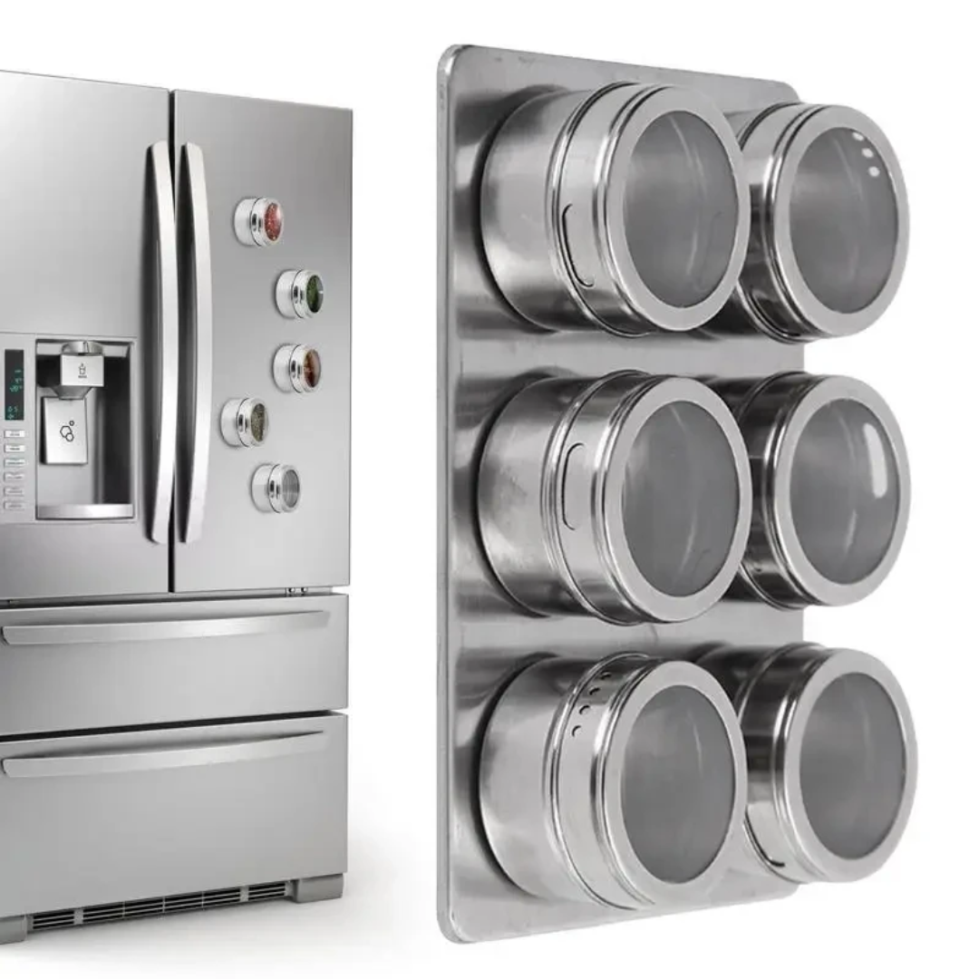 Stainless Steel Magnetic Spice Jars with Stand - Set of 6-Pieces