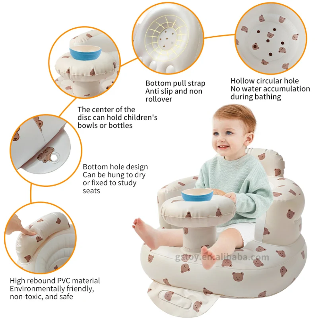 Anti-Fall Inflatable baby tray chair with built-in air pump