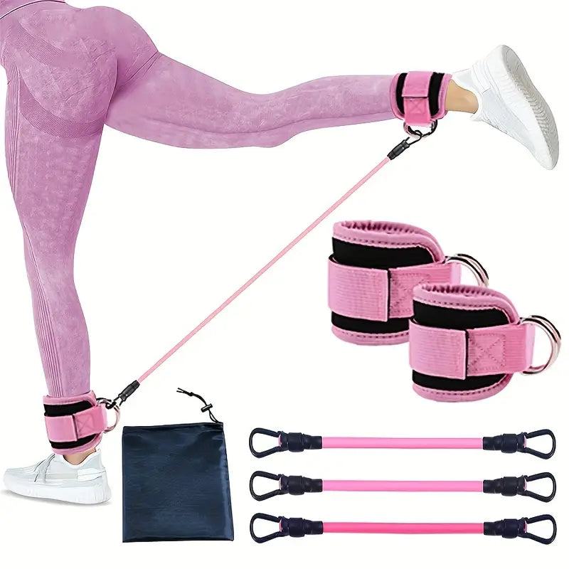 Leg & Hip Workout Elastic Bands – 3 Resistance Levels with Padded Ankle Straps