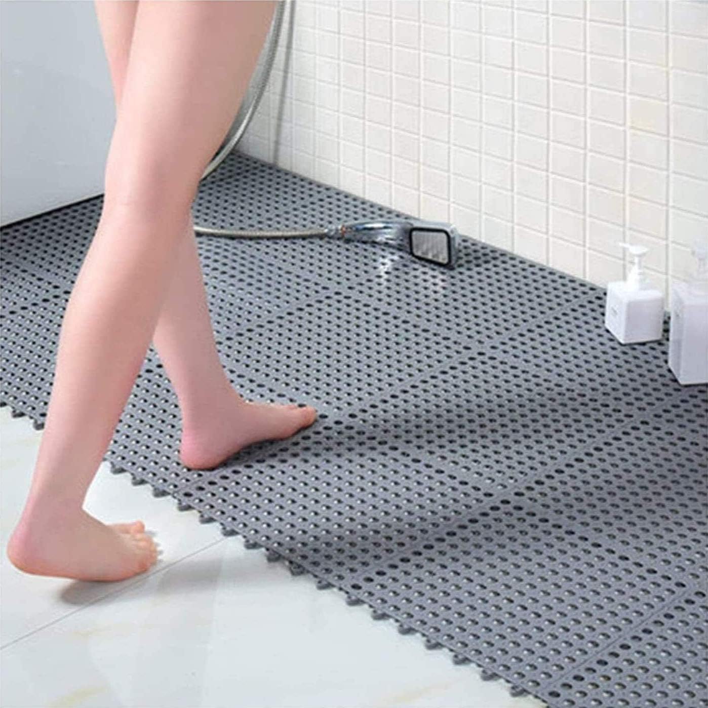 Non Slip Drainage Floor Tiles, 30*30 cm Soft PVC Bath Shower Floor Mat for Bathroom, Kitchen, Pool, Wet Areas
