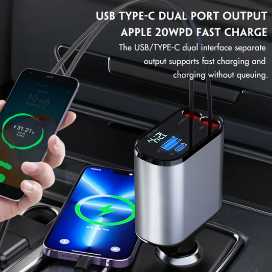 Retractable Car Charger – Dual Port USB-C Fast Charger