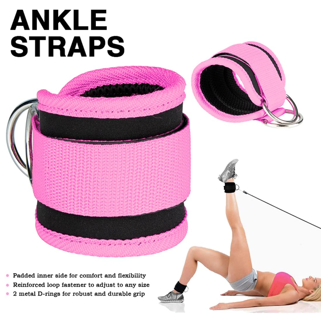 Leg & Hip Workout Elastic Bands – 3 Resistance Levels with Padded Ankle Straps