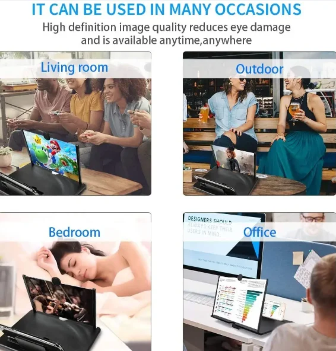 12” HD Phone Screen Magnifier – 3D Amplifier Stand