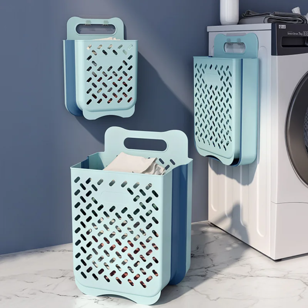 Wall-Mounted Foldable Laundry Basket with Adhesive Mount - Extra Large