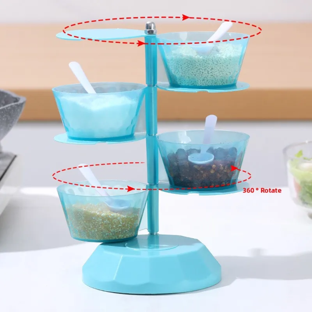4-Layers Rotating Seasoning Box with Spoons