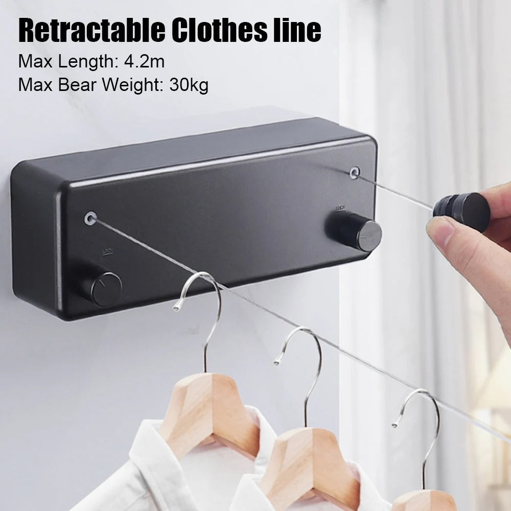 Wall-Mounted Double-Rope 4.2m Retractable Stainless steel Clothesline Laundry hanger