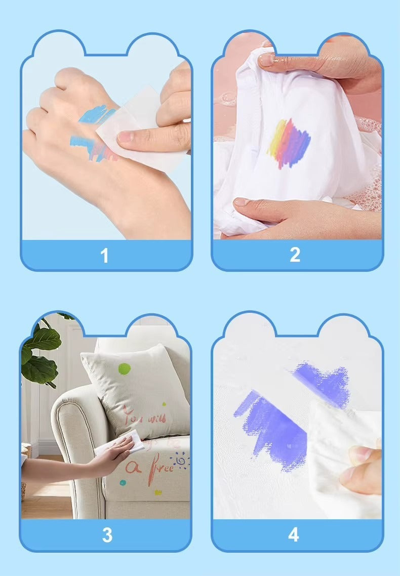 Washable silky crayon marks wiping off skin, fabric, sofa and surfaces