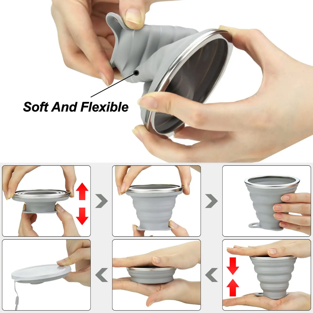 Foldable silicone cup with Lid