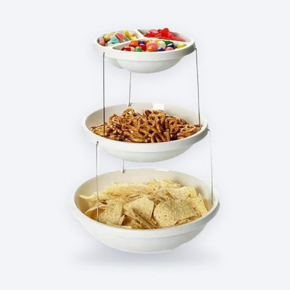 3-Tier Collapsible Snack Bowl Stand – Folds Flat