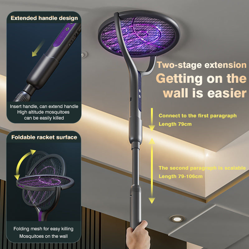 Extendable electric mosquito swatter with telescopic pole