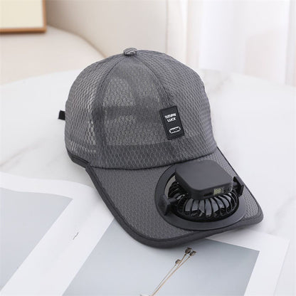 Dark grey solar fan cap with built-in brim fan