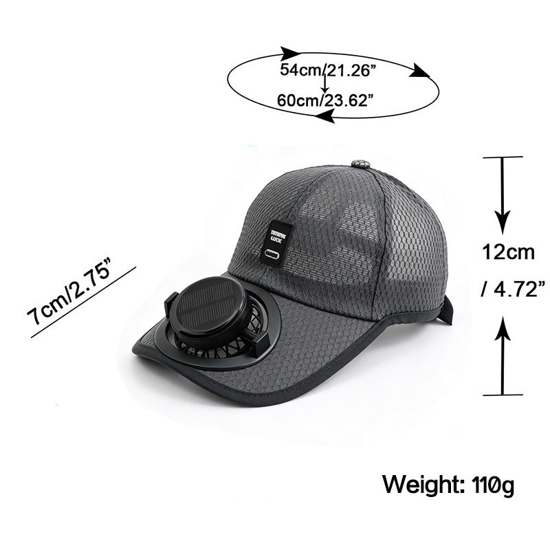 Dark grey solar fan cap with built-in brim fan