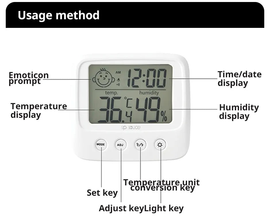 Digital hygrometer thermometer with backlit LCD
