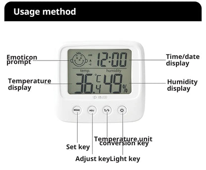 Digital hygrometer thermometer with backlit LCD