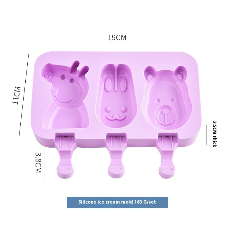Silicone popsicle mould with pig, rabbit and bear shapes