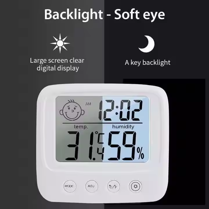 Digital hygrometer thermometer with backlit LCD
