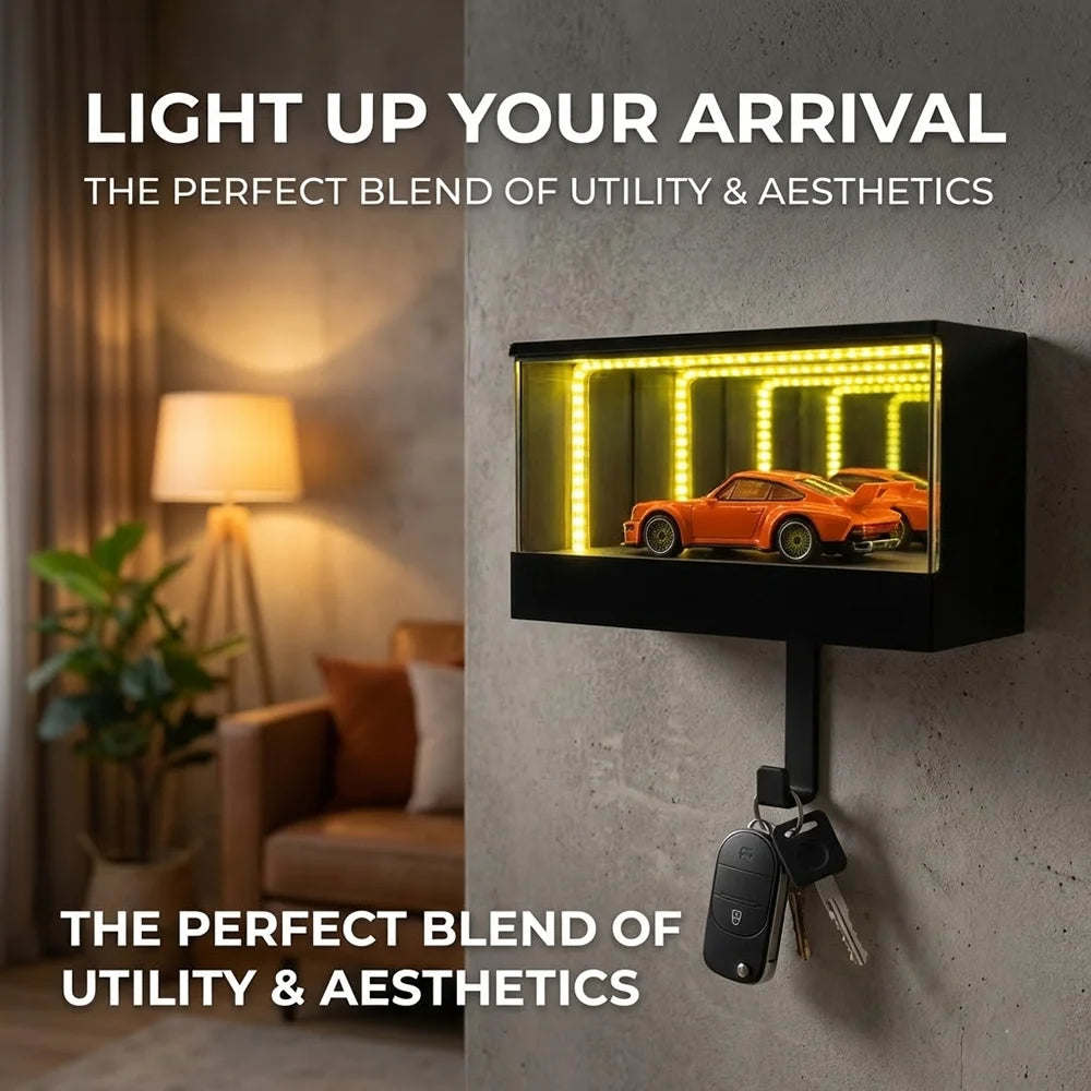 Infinity Mirror Car Display Key Holder – Wall LED Garage Tunnel for 1:64 Model Cars