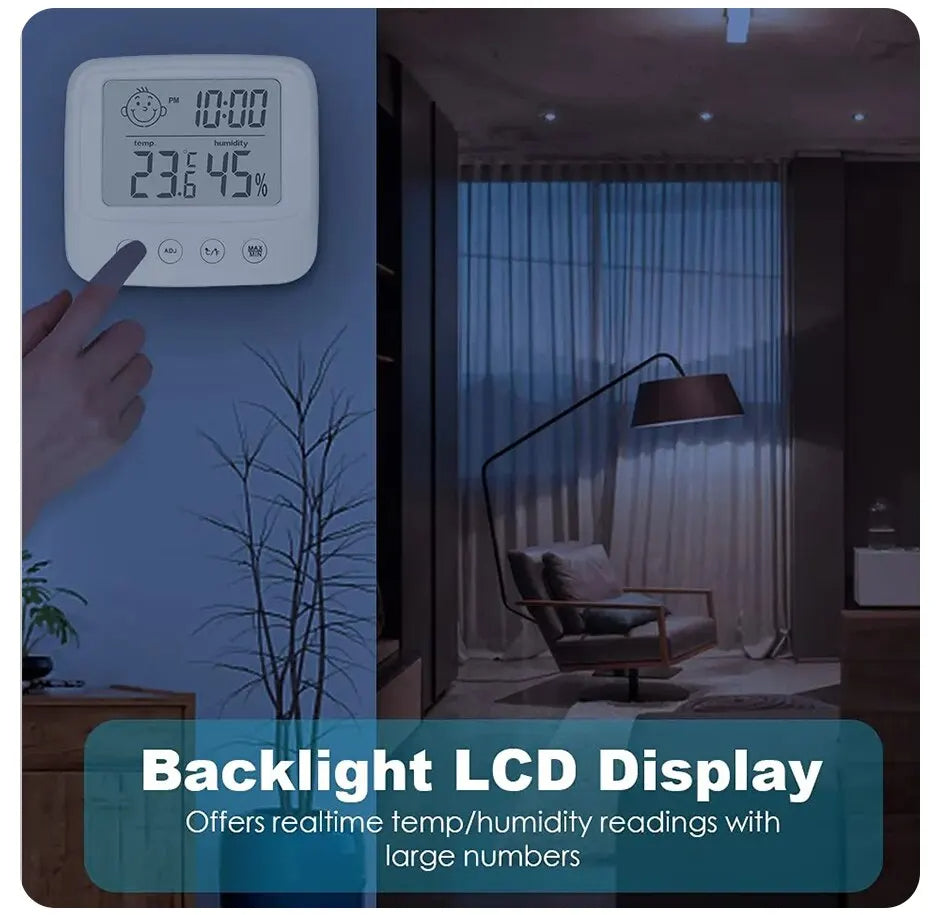 Digital hygrometer thermometer with backlit LCD