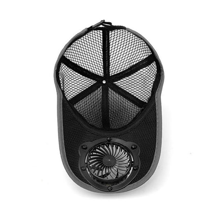 Dark grey solar fan cap with built-in brim fan