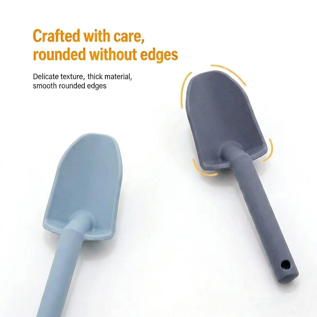 Blue silicone beach bucket set with spade and sea creature moulds