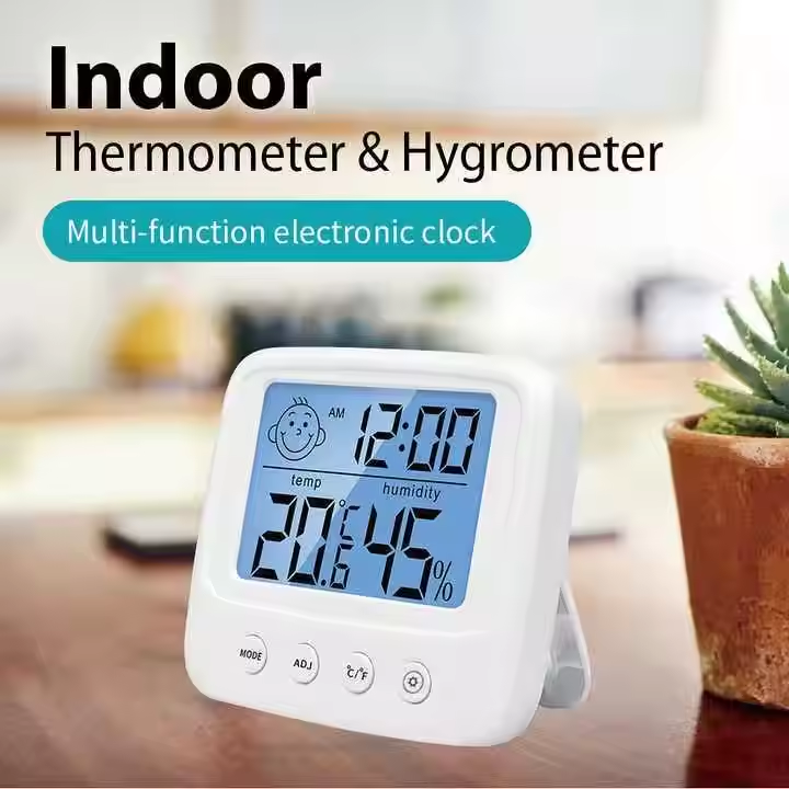 Digital hygrometer thermometer with backlit LCD