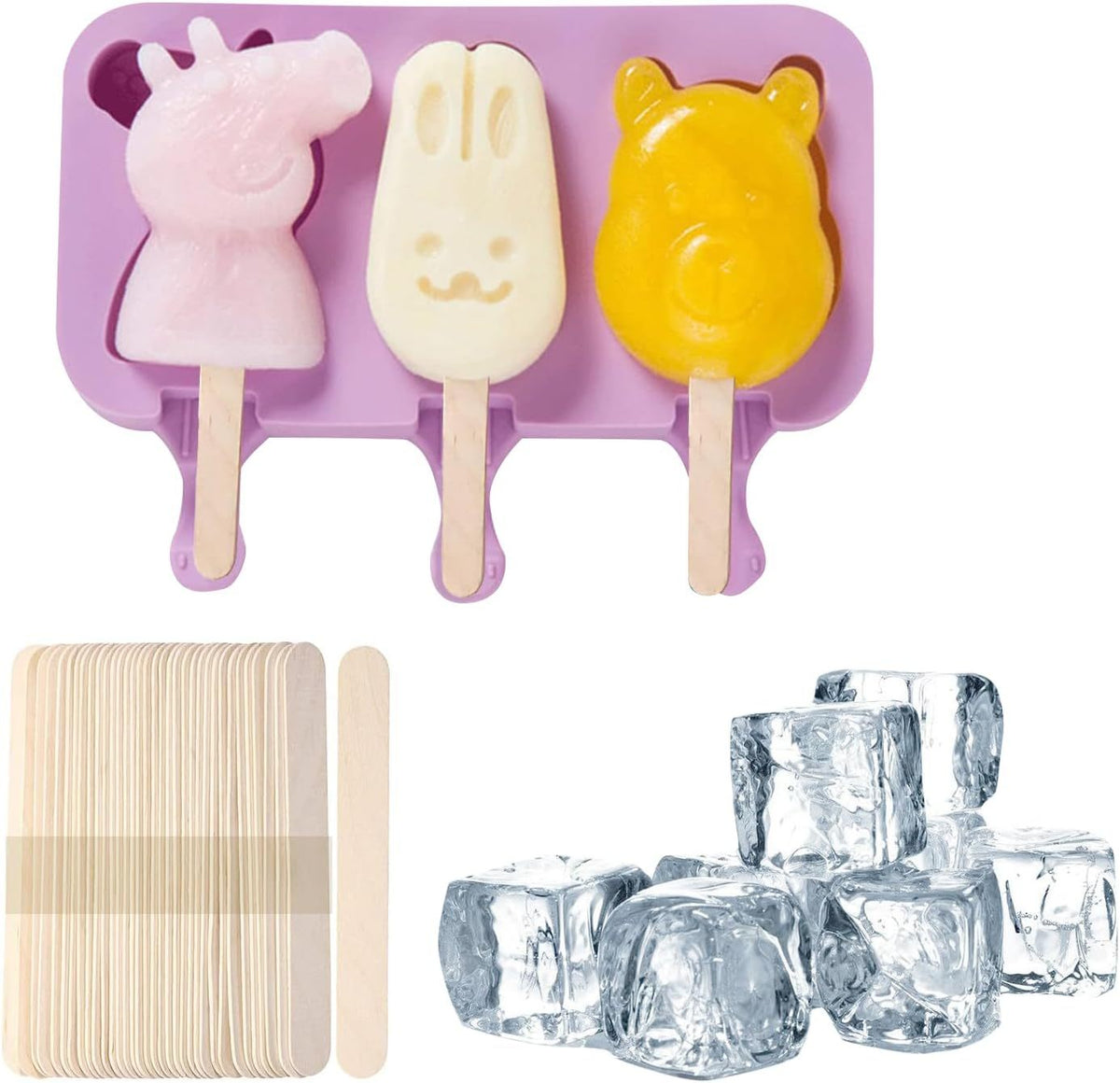Silicone popsicle mould with pig, rabbit and bear shapes