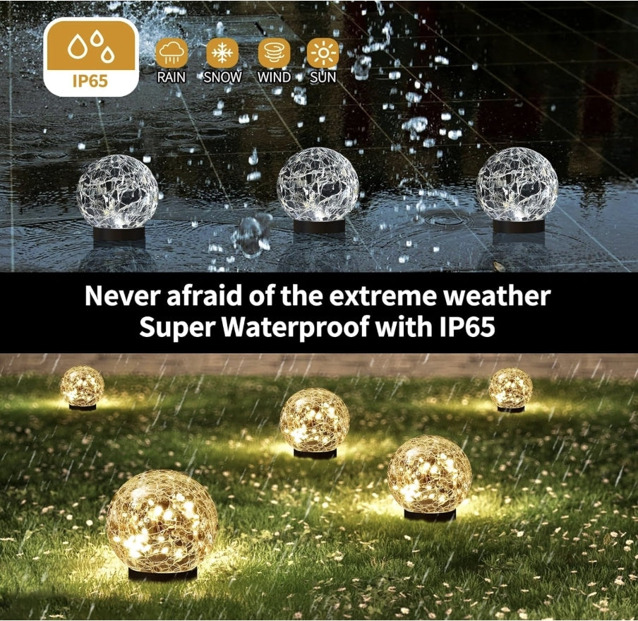 Solar crackle glass globe light with warm white fairy lights