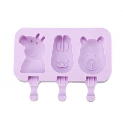 Silicone popsicle mould with pig, rabbit and bear shapes