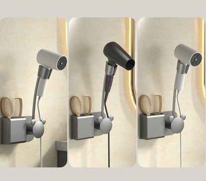 Wall-Mounted Hair Dryer Holder And Bathroom Organizer