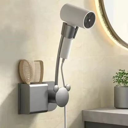 Wall-Mounted Hair Dryer Holder And Bathroom Organizer