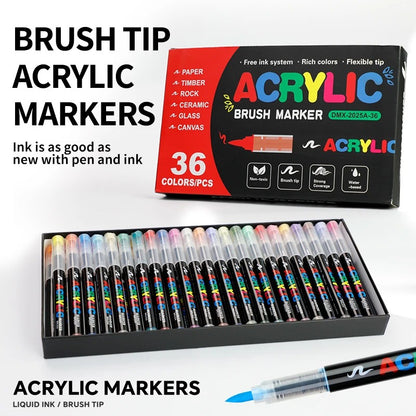 Acrylic brush markers 36 colors set with box