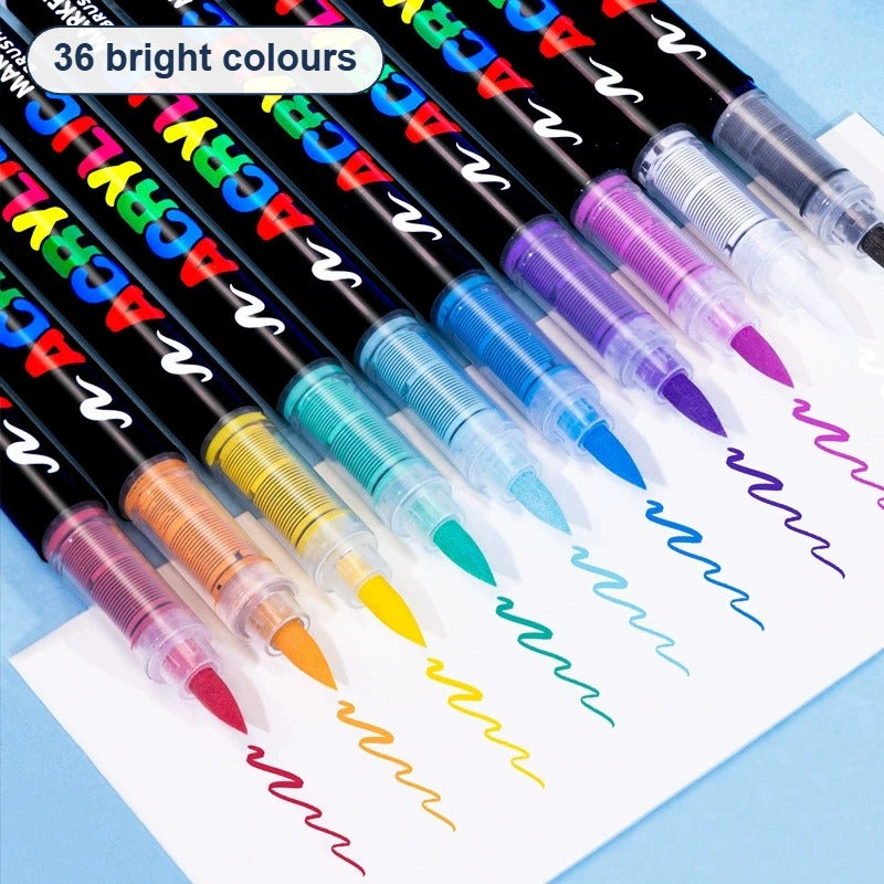 36 bright acrylic marker colours with swatches