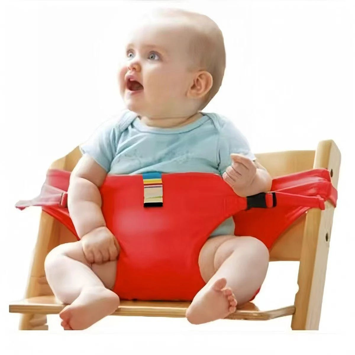 Red baby high chair harness
