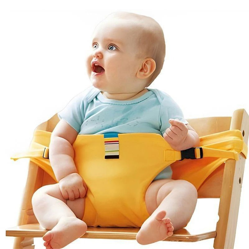 Yellow baby high chair harness