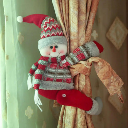 Knitted-sweater snowman curtain tieback