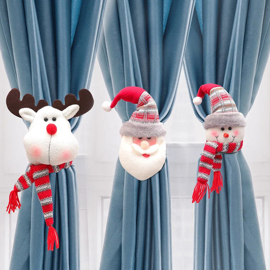 Christmas curtain tiebacks – reindeer, Santa and snowman