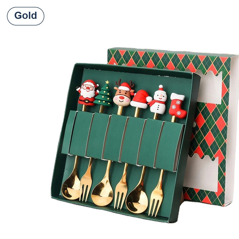 Christmas spoon and fork set – gold