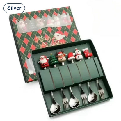 Christmas spoon and fork set – silver