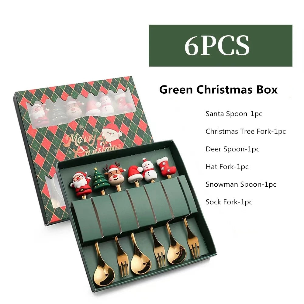 What is in the box – 3 spoons and 3 forks with Christmas toppers