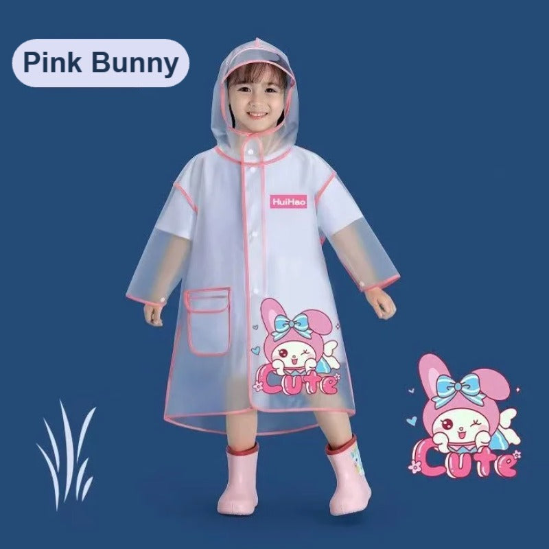 Kids transparent raincoat – pink bunny print