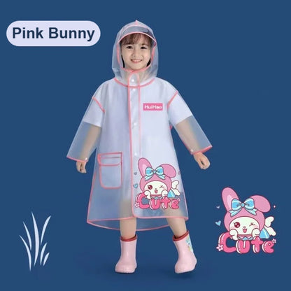 Kids transparent raincoat – pink bunny print