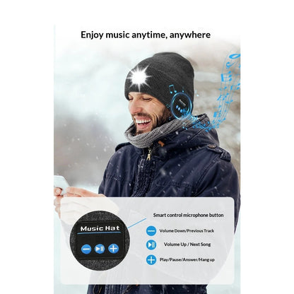 Bluetooth Music Beanie with 6-LED Head Light – USB Rechargeable Winter Hat