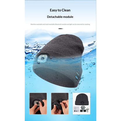 Bluetooth Music Beanie with 6-LED Head Light – USB Rechargeable Winter Hat