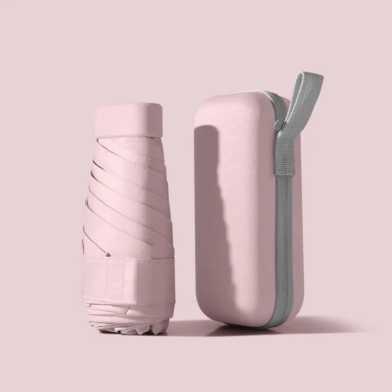 Pink mini capsule umbrella with matching pink zipped case