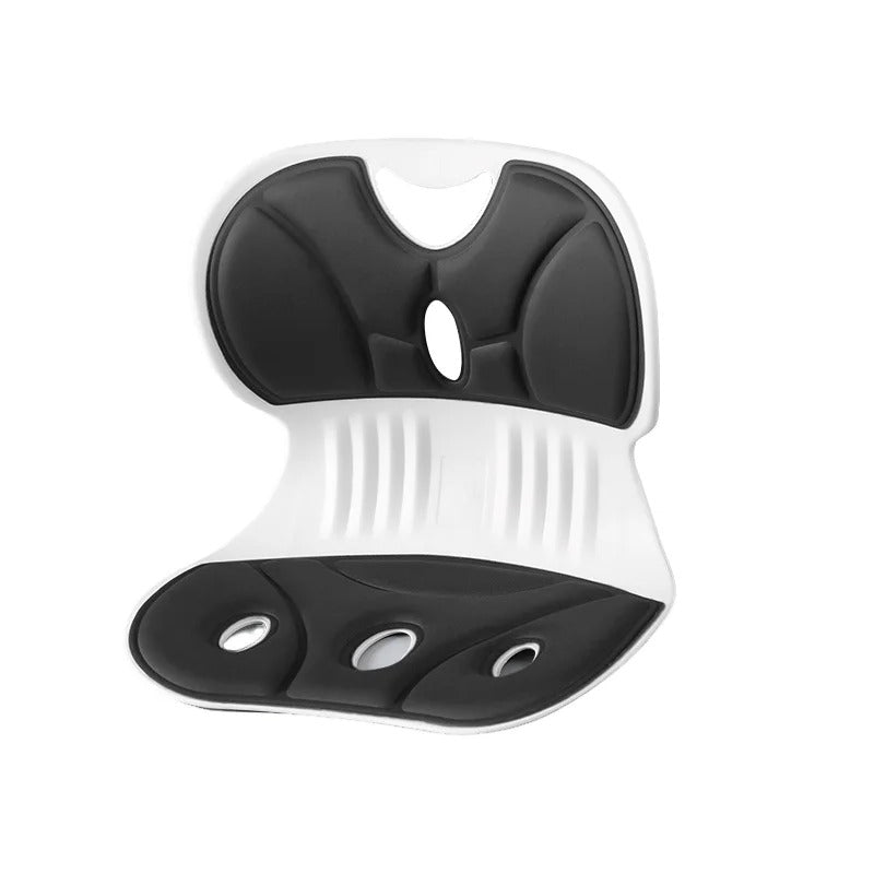 Black posture corrector chair seat with white frame – front view