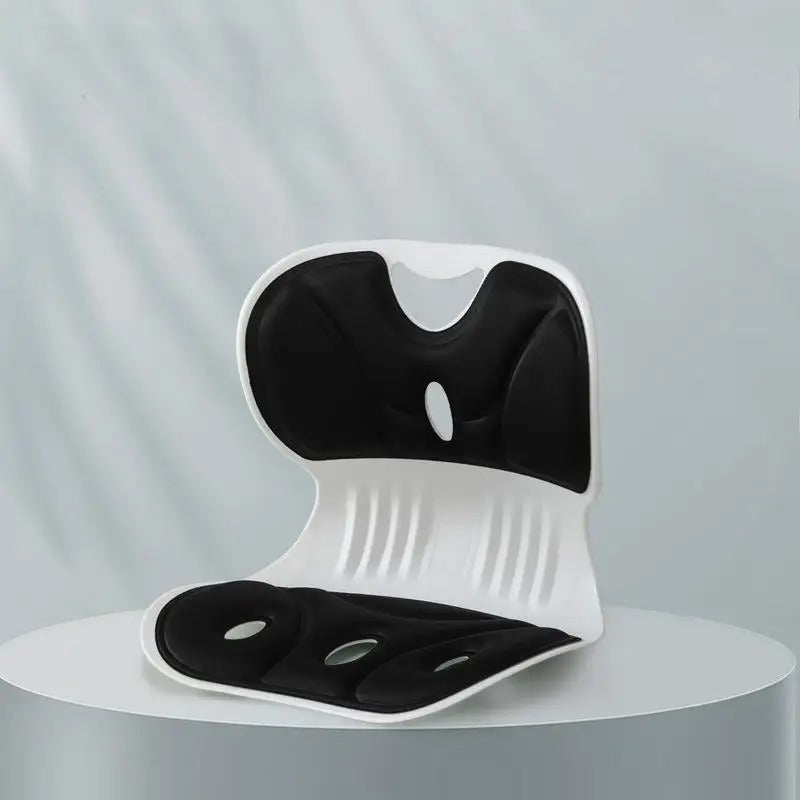 Black ergonomic posture chair seat – side angle
