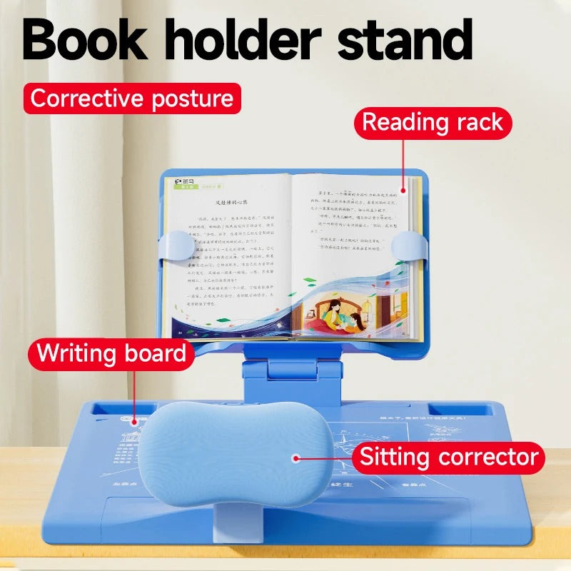 Parts: reading rack, writing board and sitting corrector